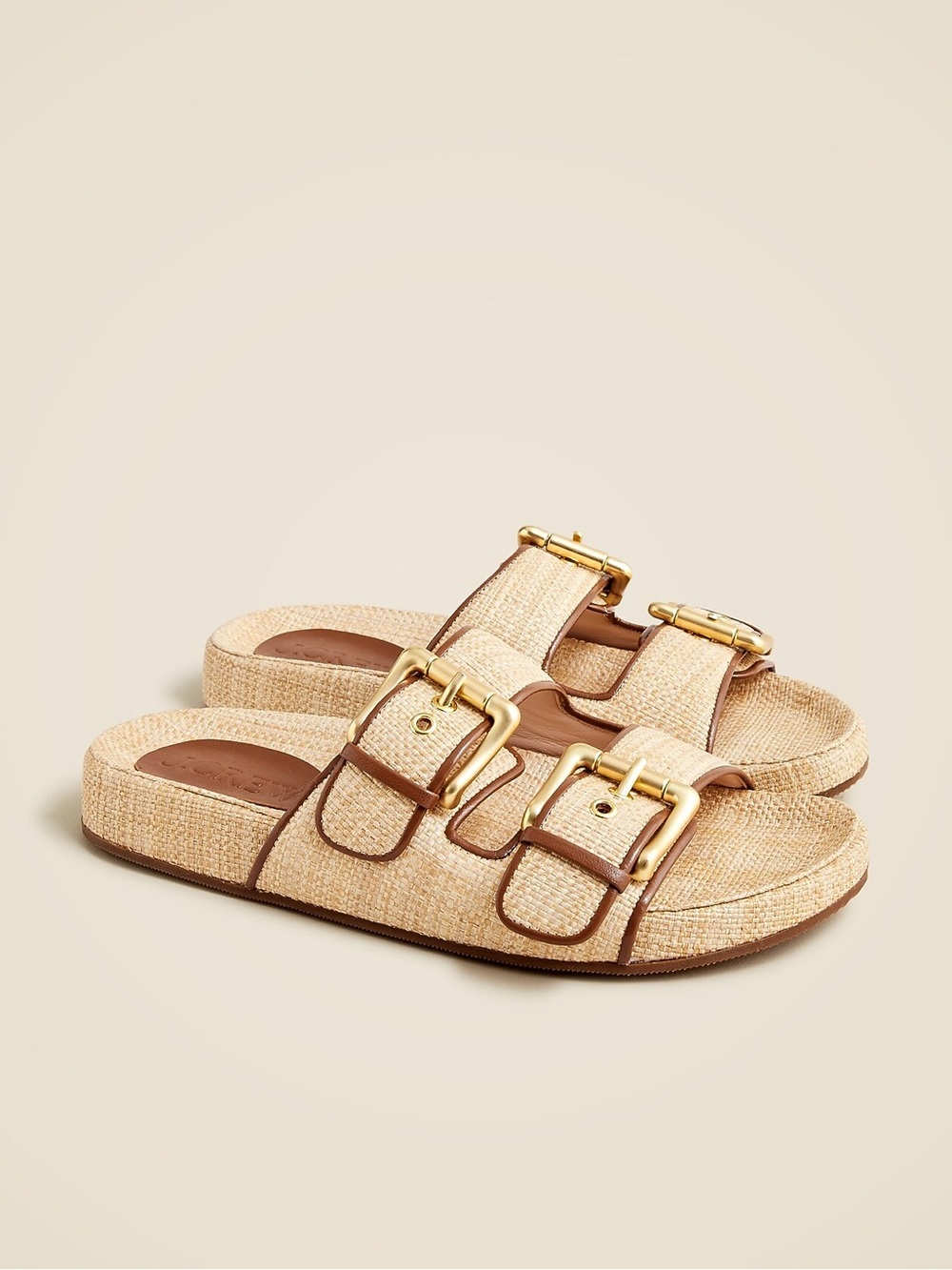 J. Crew Marlow Sandals Raffia Slip On Gold Buckle Coastal Women’s Size 7.5